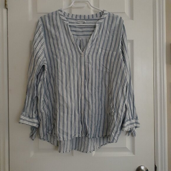 J. Crew Factory Women's Size XXL White Blue Stripe Tie Sleeve Button Up Shirt - Picture 3 of 14